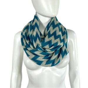 Jeongsook Oh Chevron Beige and Teal Soft Warm Infinity Snood Scarf
